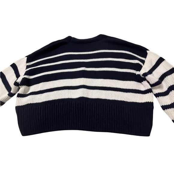 ZARA Cropped Striped Knit Sweater Cardigan Navy White Coastal Grandma Preppy Sml - Picture 3 of 6